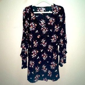 Black Floral V-Neck Dress